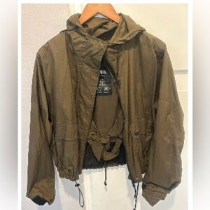 Zara Utility packable bomber rain Jacket in khaki